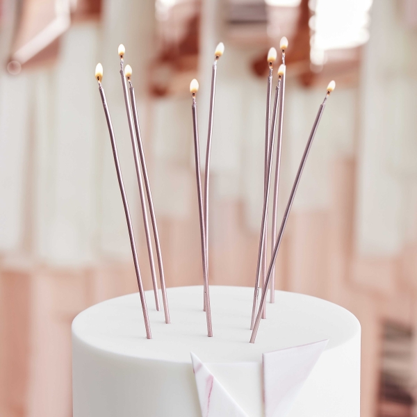 12 Rose Gold Skinny Tall Candles